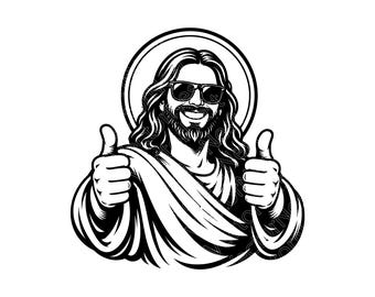 Cool Jesus SVG, PNG, JPG: Funny Christ Illustration, Sunglasses Vector, Religious Design, Christian Humor, Cut File, Instant Download