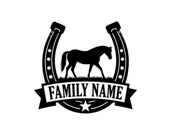 Horse Monogram SVG PNG JPG: Personalized Family Name Sign, Equestrian Horseshoe Art, Farmhouse Ranch Logo, Custom Gift, Instant Download