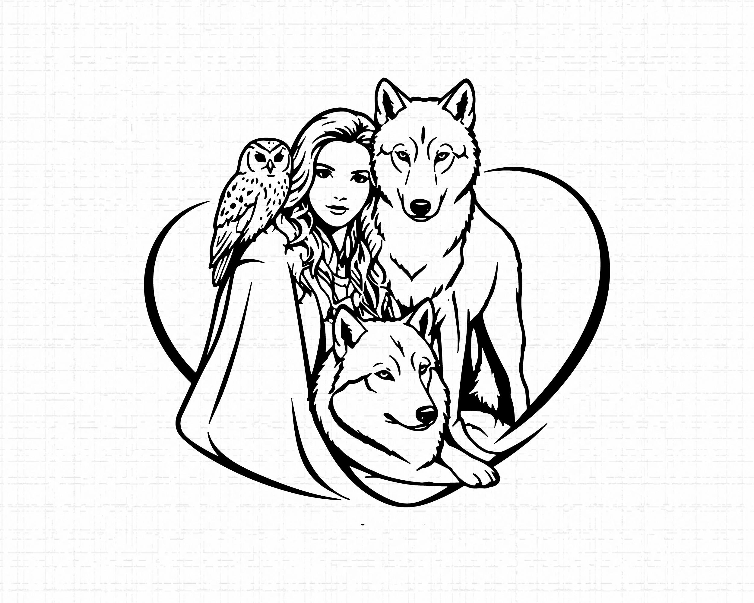 Spirit Animal SVG, PNG, JPG: Wolf Girl, Owl Friend, Cute Couple Design, Nature Lover, Boho Illustrat