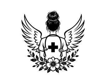 Nurse Angel SVG PNG JPG: Healthcare Hero Cut File, Medical Professional Art, Messy Bun Nurse, Nursing Graduation Gift, Instant Download