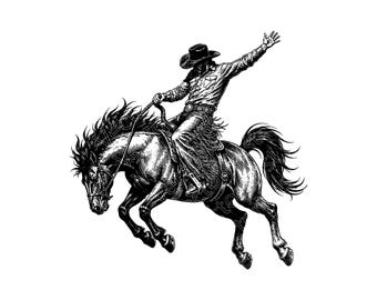 Rodeo Cowboy SVG, PNG, JPG: Western Horse Illustration, Retro Rider Vector, Wild West Design, Masculine Apparel, Instant Download