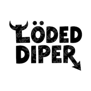May include: Black graphic with the text "LÖDED DIPER" in a bold, playful font. The "Ö" is styled with two dots above the letter. A bull's horn and an arrow complete the design, set against a white background.