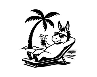 Funny Beach Donkey SVG PNG JPG: Tropical Vacation Mule, Summer Farm Animal, Coastal Party Cut File, Humorous Gift, Instant Download