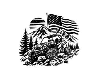 UTV Mountain SVG, Png, JPG: Patriotic Illustration, Offroad Vector, Side By Side Design, American Flag, 4x4 Off Road, Instant Download