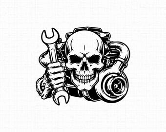 Mechanic Skull SVG PNG JPG: Turbo Engine Design, Garage Life Vector, Racing Mascot Art, Car Enthusiast Cut File, Instant Download