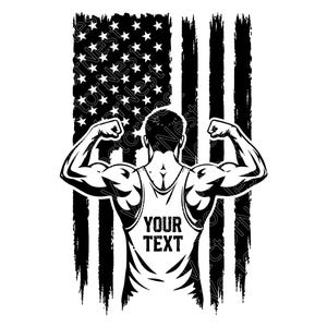 Kulturysta SVG, PNG, JPG: Ilustracja fitness, Wektor siłowni, Projekt patriotyczny, Plik do ćwiczeń, Prezent dla osób podnoszących ciężary, Natychmiastowe pobieranie
