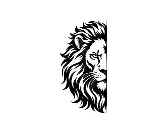 Half Lion Face SVG, King Head PNG, JPG, Mane Illustration, Jungle Vector, Predator Design, Wildcat Art, Animal Portrait, Instant Download