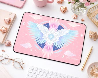Personalized Dreamy Pastel Desk Mat – Celestial Wing Mouse Pad (12"x18")