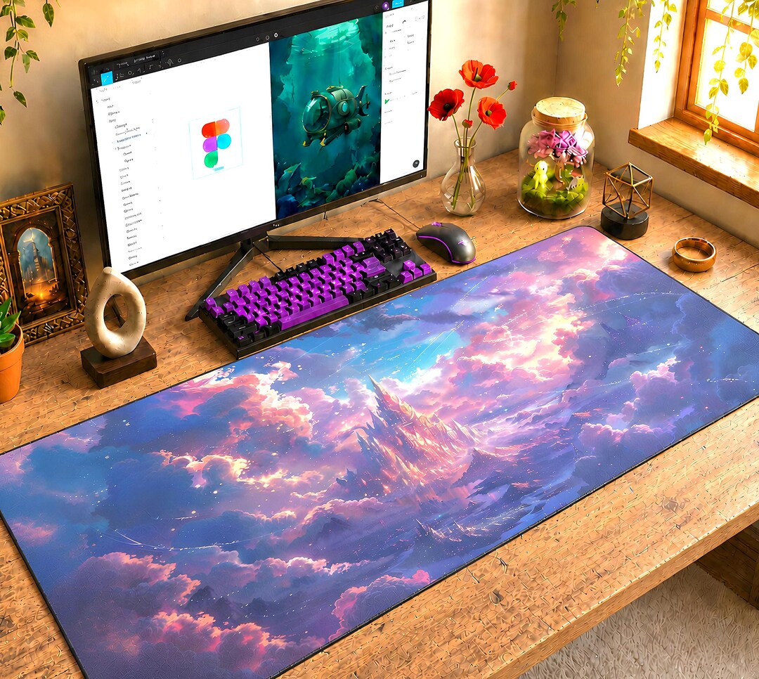 Fanatsy Desk Fantasy Castle Desk Mat, Dreamy Pastel Cloudscape Mouse Pad ...