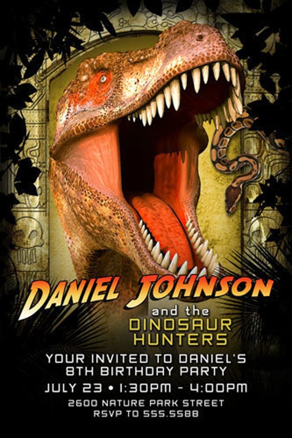 Dinosaur / Indiana Jones Birthday Invitations CUSTOM | Etsy
