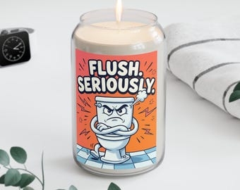 Bathroom Funny Illustration Flush Seriously Candle, Soy Candle
