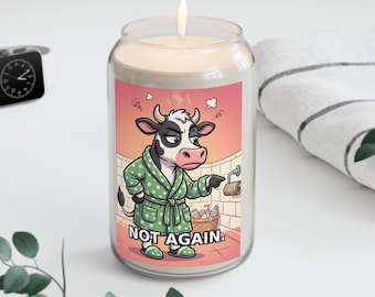 Bathroom Cow Funny Illustration Not Again Candle, Soy Candle