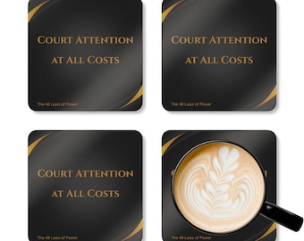 Motivational Quote Coasters, Black Gold, 48 Laws of Power (Set of 4)
