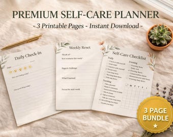 Self-Care Planner Bundle, Daily Check-In, Weekly Reset (3 Page Pack)