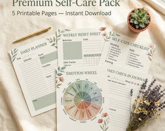 Self-Care Planner Bundle, Daily Reset, Mental Health Journal (Instant Download)