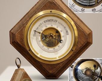 Barómetro aneroide alemán antiguo – Instrumento meteorológico octogonal de madera