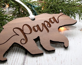 Papa Bear Christmas Ornament | Rustic Bear Ornament for Tree | Laser Cut Wood or Acrylic | Woodland Holiday Cabin Decor Gift