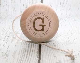 Personalized Wooden Yo-Yo | Custom Laser Engraved Initial Toy | Classic Wood YoYo Gift | Kids Retro Toy