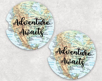 Adventure Awaits Map Car Coasters, Set of 2