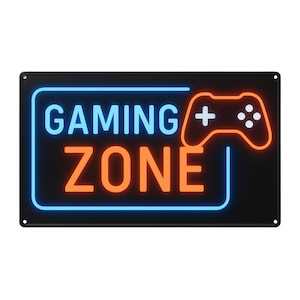 AstraDesign Blechschild Gaming Zone Neon Schild 20x30 cm – Gamer Deko Controller Wanddeko