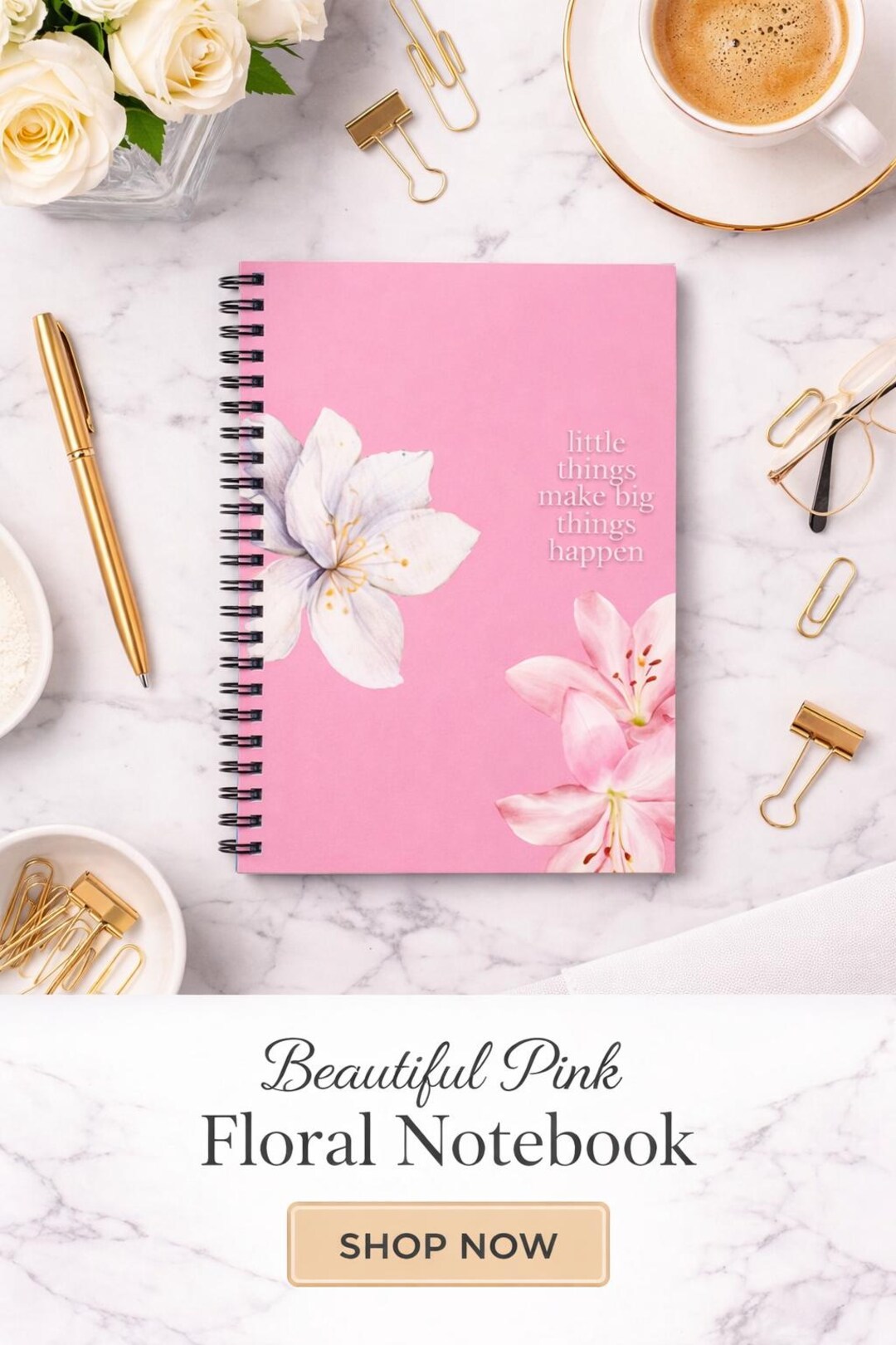 Pink Floral Blossoms Notebook | Spiral Ruled Journal - Etsy