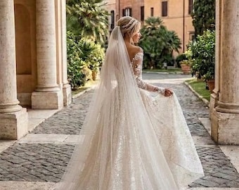 Einfache lange Brautschleier, einreihig Tüll Braut mit Kamm, elegante Braut