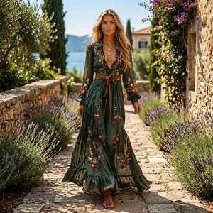 Green Floral Long Sleeve Maxi Dress - Etsy