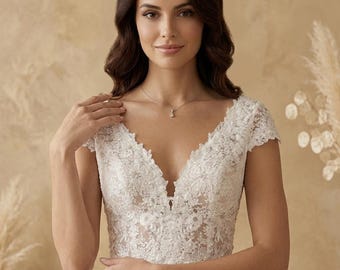 Bridal Lace Bolero | V-Neck Wedding Topper | Custom Sheer Bridal Cover Up | Organza Jacket