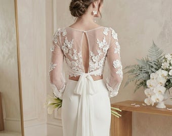 Floral Lace Bridal Bolero | Long Sleeve Wedding Top Lace Bridal Jacket