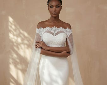 Handmade Embroidered Bridal Shawl | Lace Wedding Cape Reversible Bridal Wrap