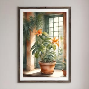 Tropische Topfpflanze Druck, botanische Wandkunst, erdige Boho Dekor (digitaler Download)