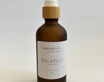 BALANCE body oil with hormone balancing properties, carefully crafted to offer a harmonious blend of wellness. Calming and restoring.