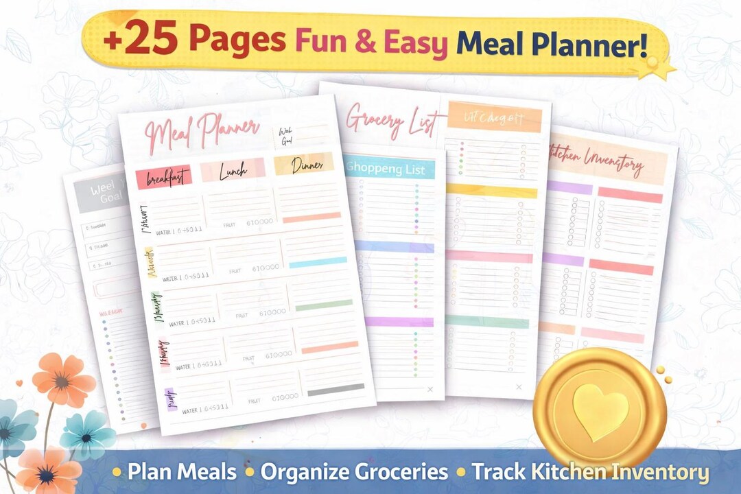 Weekly Meal Planner Printable Bundle | Grocery List, Kitchen Inventory ...