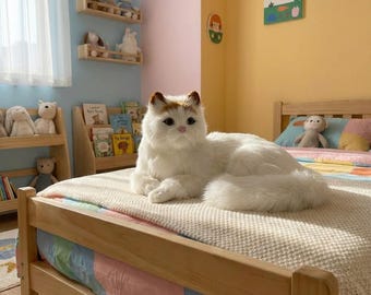 White Plush Cat Toy, Soft Stuffed Animal, Nursery Decor
