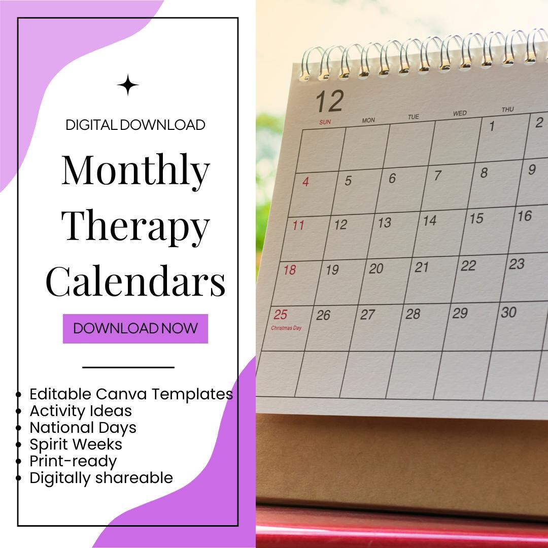 Editable Therapy Calendar | Activity Ideas, National Days (digital ...