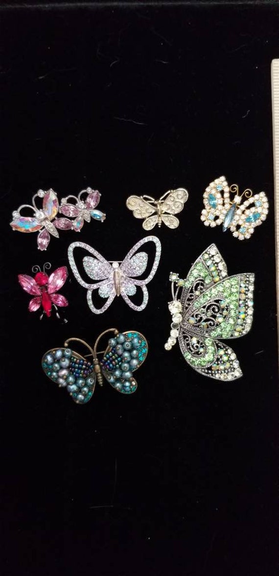 Set of 7 Vintage Rhinestone Butterfly Brooches
