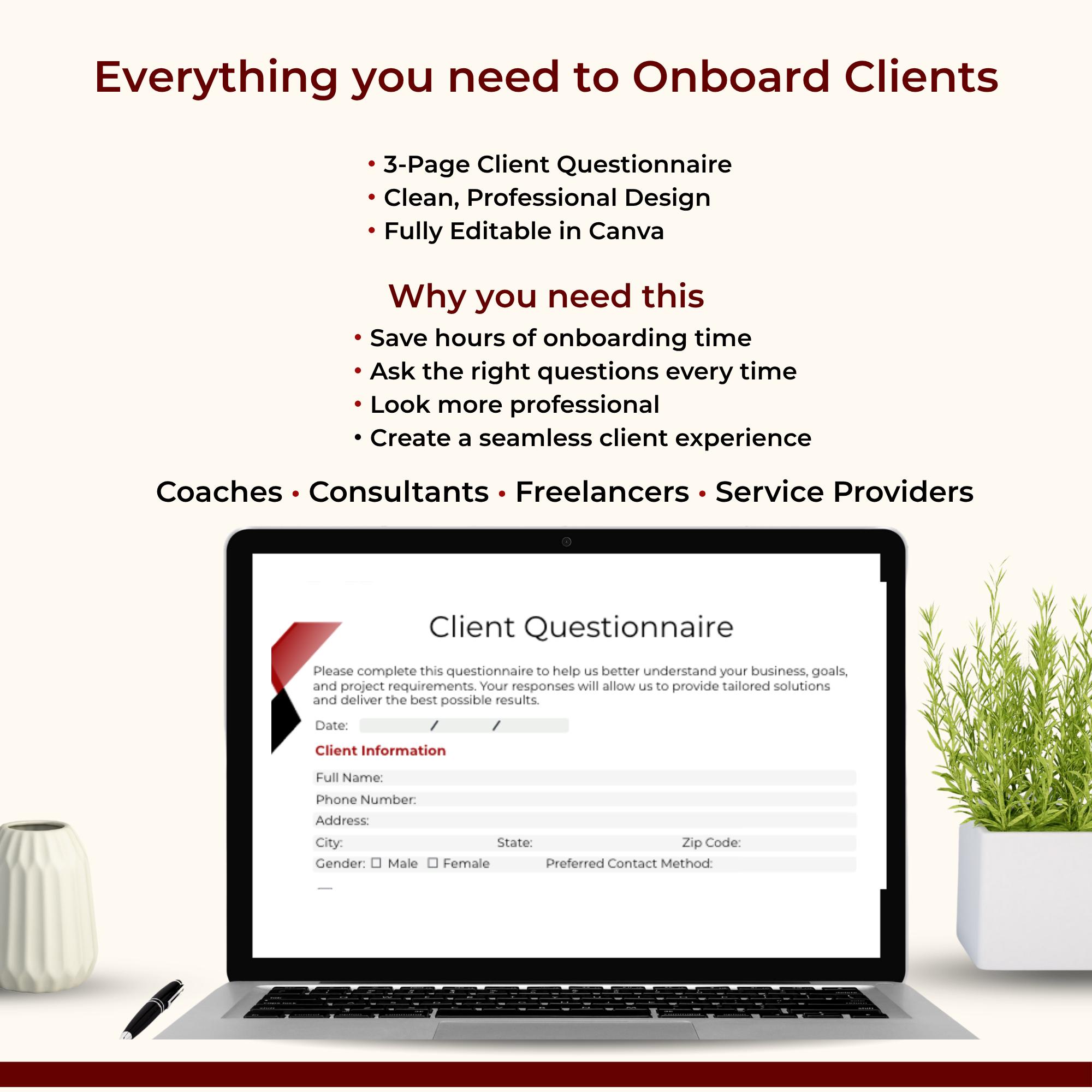 Client Question Template Client Questionnaire Template Canva | Coaching Intake Form (digital ...