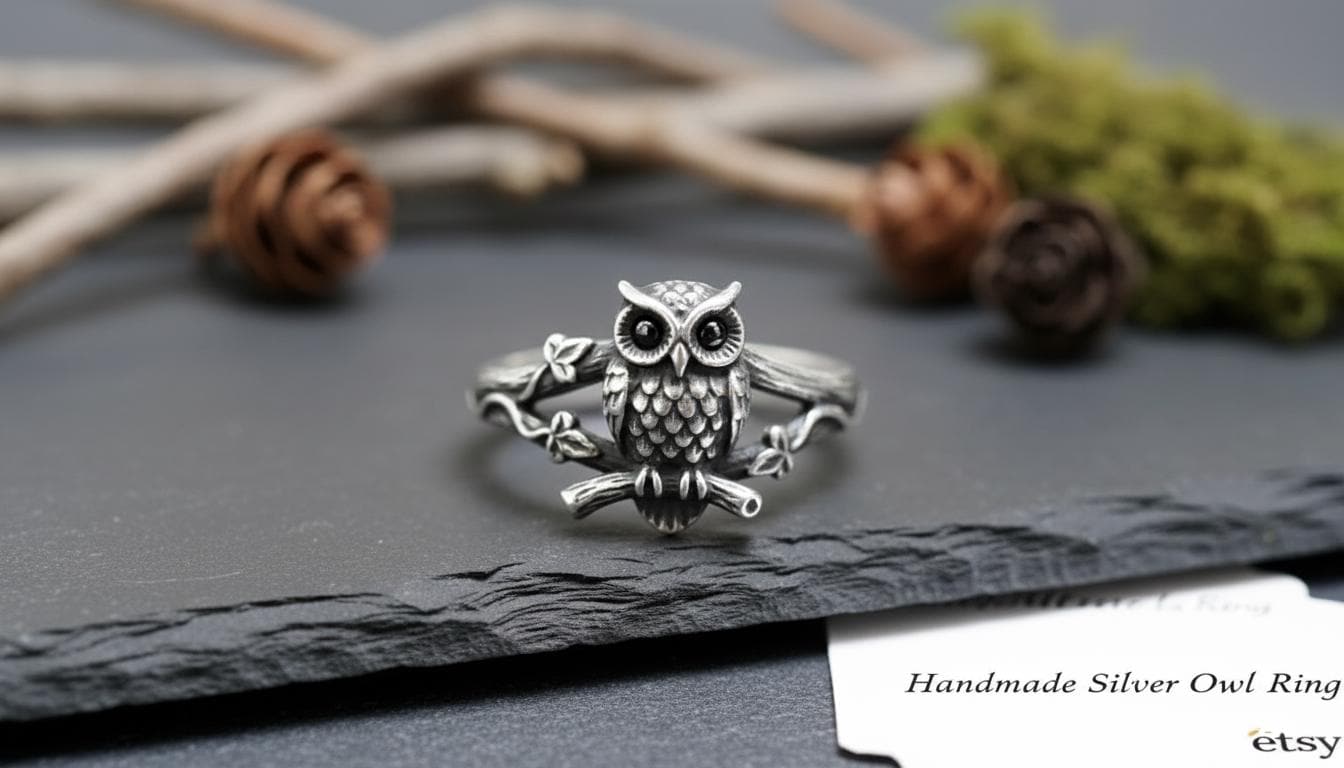 Handmade Silver Owl Ring, Woodland Branch Jewelry, Nature Inspired Adjustable Band