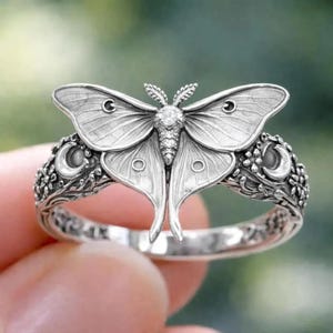 ルナモスリング、925スターリングシルバー、魔女風ボヘミアンジュエリー