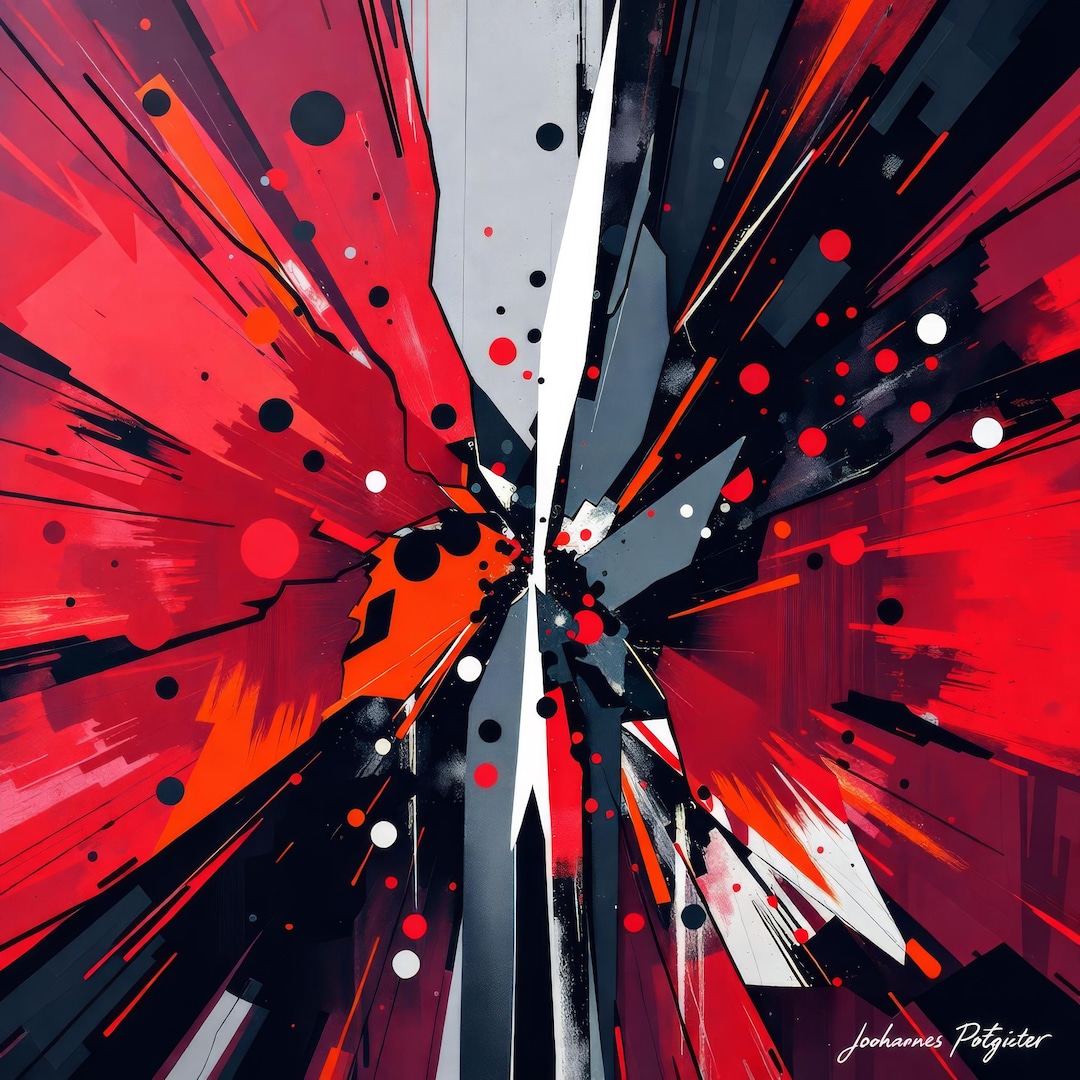 Abstract Explosion Wall Art Print, Red Black Modern Art, Digital ...