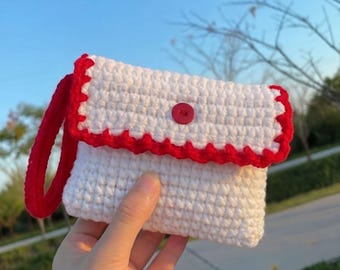 Schema per portafoglio all'uncinetto in PDF / Mini pochette da polso / Borsa all'uncinetto facile per principianti / Astuccio con bottone carino / Download PDF