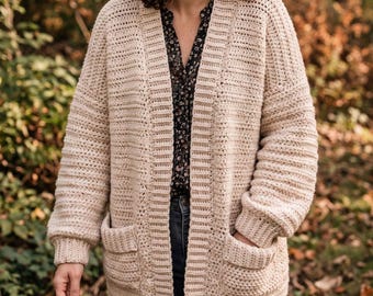 Crochet Cardigan Pattern PDF | Oversized Pocket Sweater | Slouchy Winter Cardigan | Knit Look Coat | Cozy Cream Instant Download