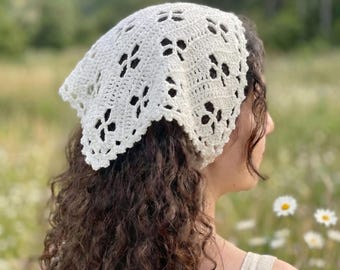 Modello PDF per bandana all'uncinetto / Sciarpa per capelli con pizzo floreale / Fascia per capelli triangolare boho / Fascia estiva facile da realizzare (download digitale immediato)