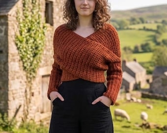 Modello PDF per sciarpa/maglione avvolgente all'uncinetto / Sciarpa con maniche a coste / Coprispalle boho facile da realizzare / Modello all'uncinetto da donna da scaricare