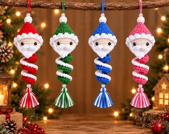 Crochet Santa Ornament Pattern PDF | Spiral Wind Spinner Amigurumi | Christmas Tree Decor | Holiday Tassel Keychain Instant Download