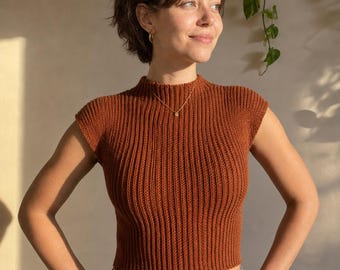 Crochet Mock Neck Top Pattern PDF | Ribbed Crop Top | Cap Sleeve Fitted Top | Retro Boho Summer Crochet Top | Instant Download