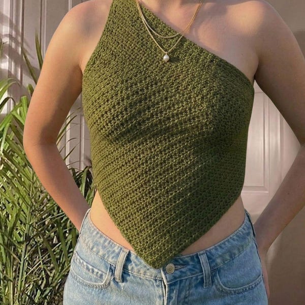 Patrón de top asimétrico de ganchillo en PDF / Top corto asimétrico / Cuello halter / Top de verano fácil / Ganchillo para festivales / Descarga digital instantánea