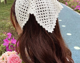 Modello di bandana all'uncinetto in PDF / Foulard triangolare in pizzo a rete / Foulard boho / Fascia per capelli cottagecore estiva, download immediato