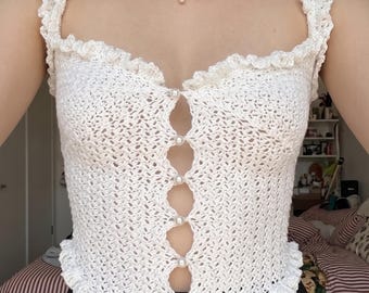 Crochet Corset Top Pattern PDF | Ruffle Bustier Crop Top | Coquette Lace Top | Cottagecore Boho Summer Crochet Instant Download