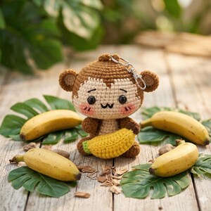 Gehaakte aap met banaan, handgemaakte amigurumi aap pluche, kawaii dierencadeau speelgoed
